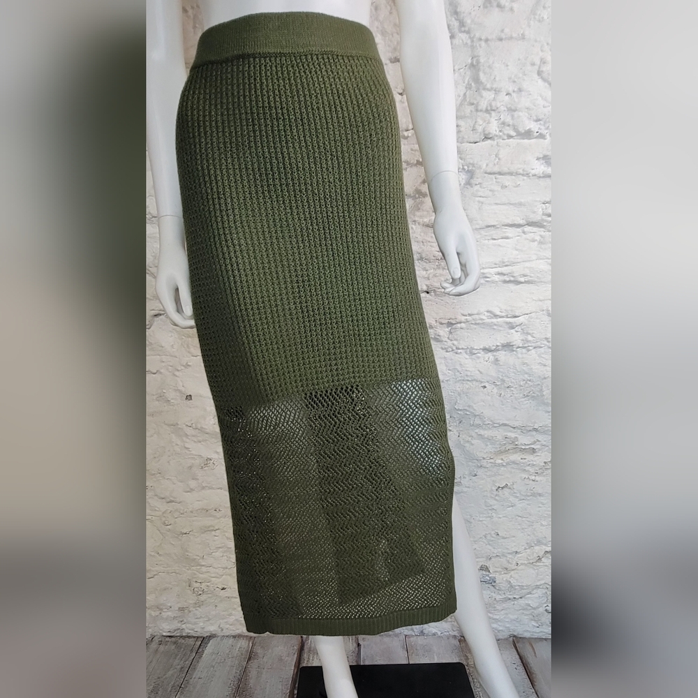 Nina Parker Olive Green Knit Midi Skirt